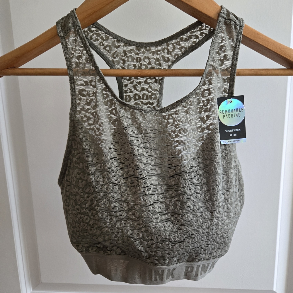 NEW! PINK Victoria's Secret Gray Leopard Sports Bra